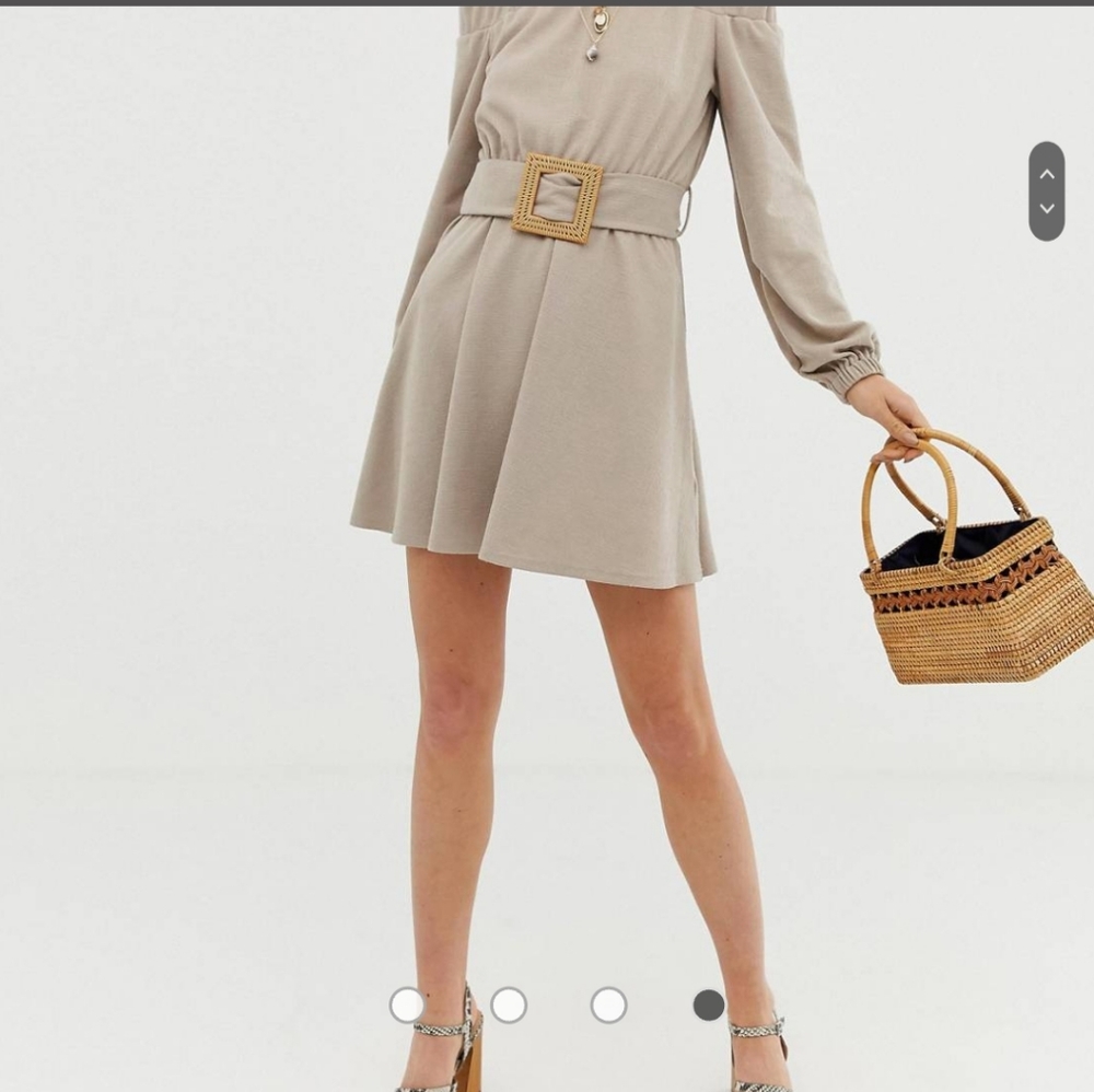 Asos design off shoulder textured mini dress with belt